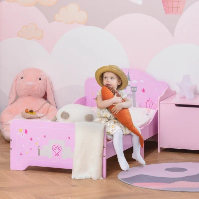HOMCOM Lettino per Bambini 3-6 Anni in Legno Rosa con Bordo