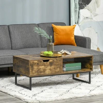 HOMCOM Industrial Coffee Table Metal Frame Rustic Brown 106x48cm