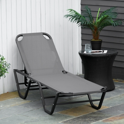 Outsunny Sun Lounger Aluminium Grey 5-Position Recliner