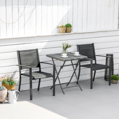 Outsunny Garden Chairs Set of 2 Steel Frame Dark Grey/Black