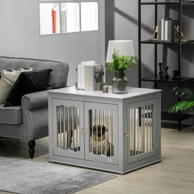 PawHut Dog Crate End Table Grey with Three Doors