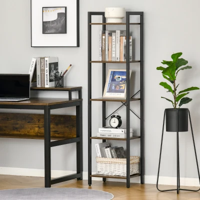 HOMCOM Bibliothèque Industrielle 154cm Acier/Bois Vieilli