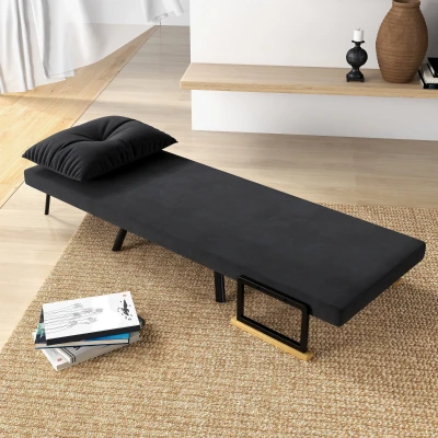 HOMCOM Poltrona Letto 3 in 1 Schienale Reclinabile e Cuscino Nero