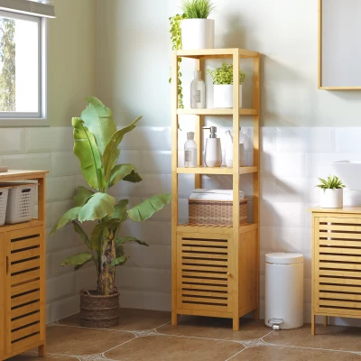 HOMCOM Colonne Salle de Bain Bambou 4 Niveaux 140cm
