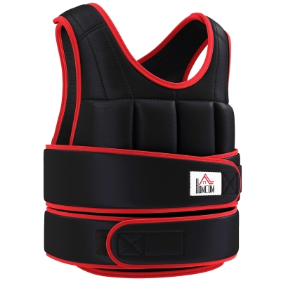 HOMCOM Chaleco Ajustable para Entrenamiento Pesos Individuales hasta 15 kg Cierres de Velcro Doble Cinturón 60x50 cm Negro y Rojo