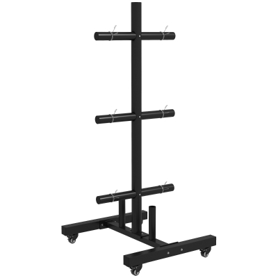 SPORTNOW 3-Tier Weight Rack for Olympic Plates with Wheels Black