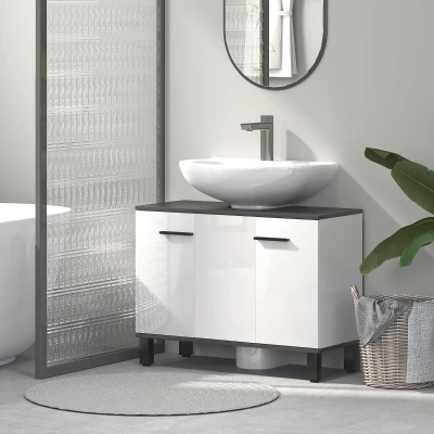 HOMCOM Mobile Sottolavabo Bagno  2 Ante con Ripiano Bianco Lucido
