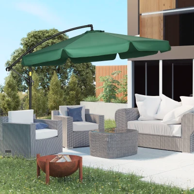 Outsunny Sombrilla de Jardín Parasol Excéntrico con Rotación de 360° Manivela y Base Cruzada Ø293x240 cm Verde