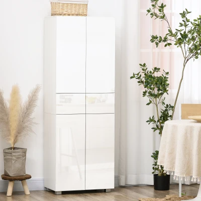 HOMCOM Buffet Cuisine 4 Portes Étagères Blanc Laqué 170cm