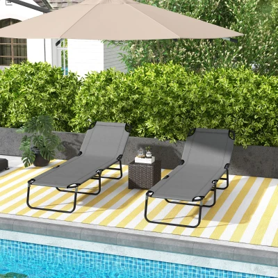 Outsunny Garden Sun Lounger Grey with Five-Position Back