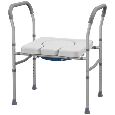 HOMCOM Siège Toilette 4en1 Réglable Rembourré Gris