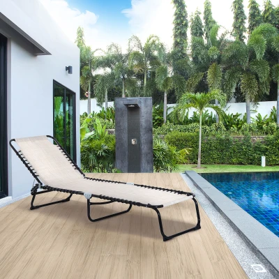 Outsunny Sonnenliege klappbar Gartenliege, Liegestuhl mit 4-Fach verstellbare Rückenlehne, wetterfeste Campingliege bis 120 kg belastbar, für Garten Strand Pool, Cremeweiß