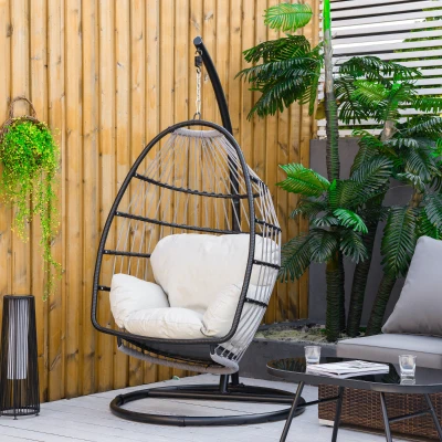 Fauteuil Jardin Suspendu Noir Matelas Crème Extérieur