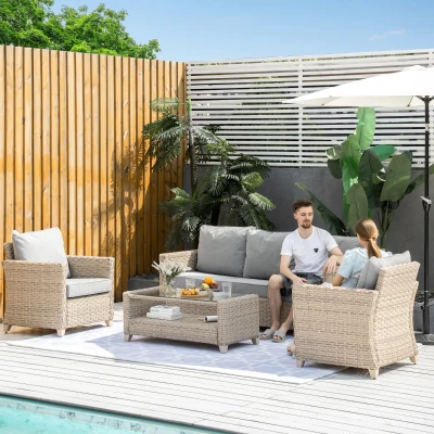 Outsunny PE-Gartenmöbelset 5tlg. für 4 Personen, Gartensitzgruppe, abnehmbare Polster, Braun + Grau