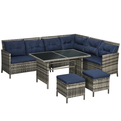 Outsunny 8-Seater Rattan Sofa Set Cushioned with Glass