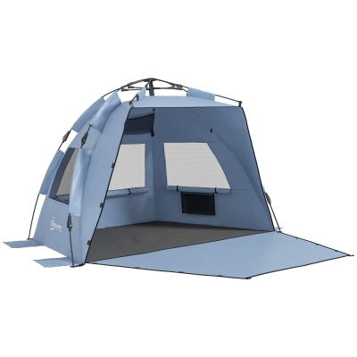 Outsunny 2-3 Person Pop Up Beach Tent, UPF15+ Light Blue