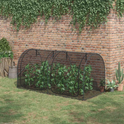 Outsunny 2,49 x 1,2 m Gartennetz, Pflanzenschutzzelt mit Tür, Winddichtes Schädlingsschutznetz mit Stahlrahmen, Schwarz