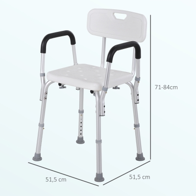 HOMCOM Silla para Ducha Taburete de Ducha Antideslizante con Altura Ajustable y Reposabrazos Regulable Carga 136 kg