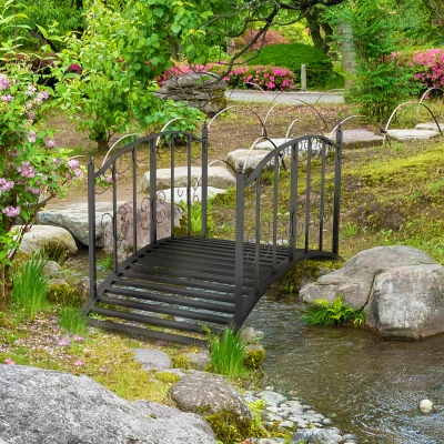 Outsunny Metal Decorative Scrollwork Garden Bridge 1.2M Black