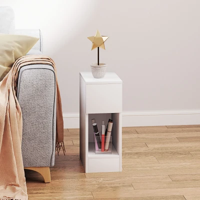 HOMCOM Nachttisch, moderner Beistelltisch mit Schublade und Regal, für Schlafzimmer, Wohnzimmer, Holz, Weiß