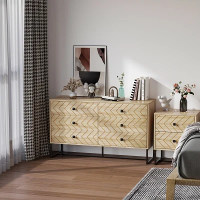 HOMCOM 6 Drawer Dresser Storage Cabinet 120x71cm Natural