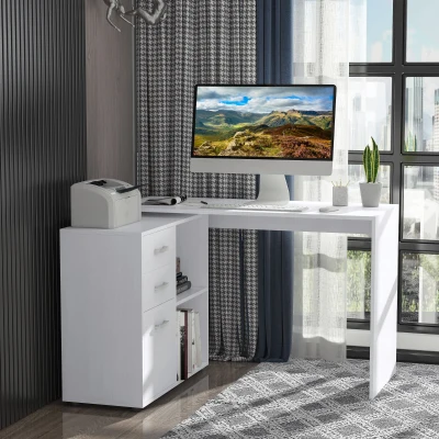 HOMCOM Eckschreibtisch Esstisch Computertisch Bürotisch Winkelschreibtisch Regal L-Form 117 x 83,5 x 76 cm, I-Form 162 x 50 x 76 cm, Weiß, MDF+Metall