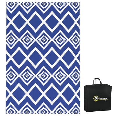 Outsunny Reversible Outdoor Rug 182x274cm Blue/White