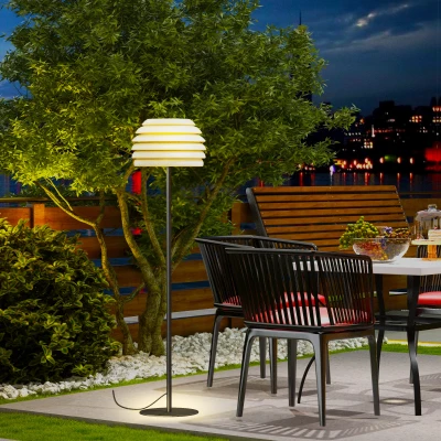 Outsunny Stehlampe, markanter Schirm, Outdoor/Indoor, Metallrahmen, Ø39 x 153 cm, Schwarz/Weiß