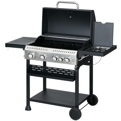 Outsunny Barbecue Gaz 4+1 12,5kW Roulettes Thermomètre Noir