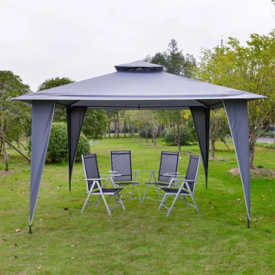 Outsunny Pavillon Partyzelt mit Doppeldach 3,45x3,45x2,68m Festzelt Gartenlaube Metall Polyester Grau