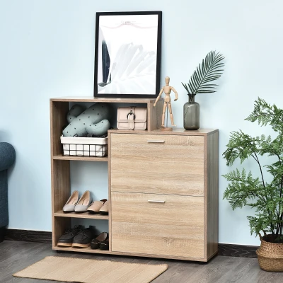 HOMCOM Mobile portascarpe 101.5cm x 25.5cm x 98 Legno Naturale
