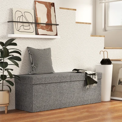 HOMCOM Fußhocker mit Stauraum, faltbares Design, weiche Polsterung, für Flur, Wohnzimmer, Schlafzimmer, Dunkelgrau