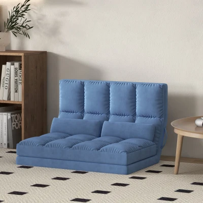HOMCOM Bodensofa Schlafsofa Sofa, klappbar, verstellbare Rückenlehne, 102 cm x 73 cm x 60 cm , Blau