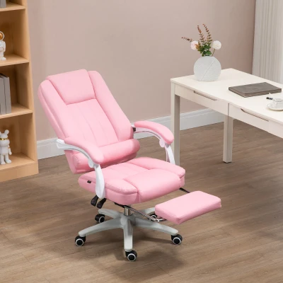 Vinsetto Bürostuhl mit Fußstütze, verstellbare Rückenlehne, höhenverstellbar, 5 Rollen, Rosa + Weiß