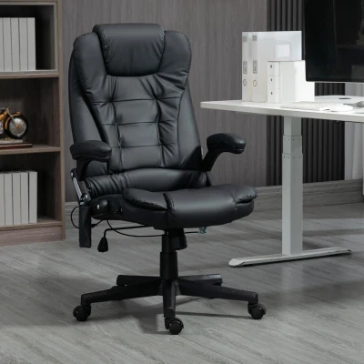 HOMCOM Massagesessel Bürostuhl, Chefsessel mit 6-Punkt-Vibrationsmassage und Wärmefunktion, drehbar Gaming-Stuhl, Kunstleder, 70 x 70 x 111–121 cm, Schwarz