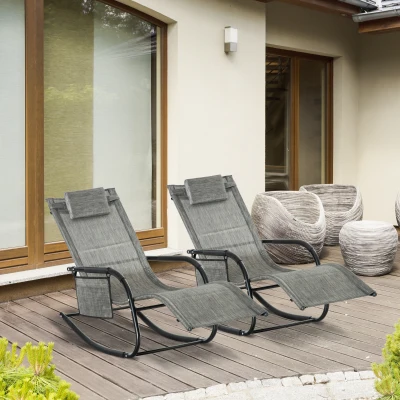 Outsunny 2PC Outdoor Rocking Chair Dark Grey with Storage