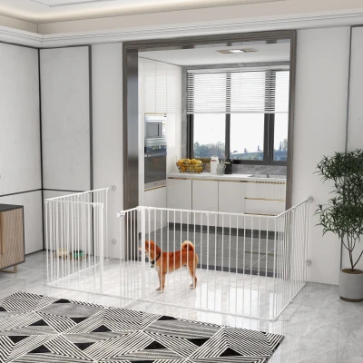 PawHut Barrière Chien 8 Panneaux Porte 90cm Blanc