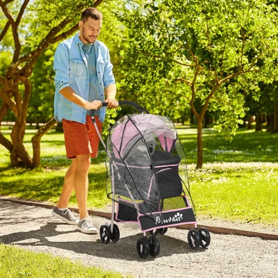 PawHut 3-in-1 Pet Stroller Pink with Canopy & Storage Bag