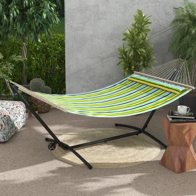 Outsunny Soporte para Hamacas con Rueda 2 Ganchos Ajustables en 6 Niveles y Bolsa de Transporte Carga 220 kg 290x120x115 cm Negro