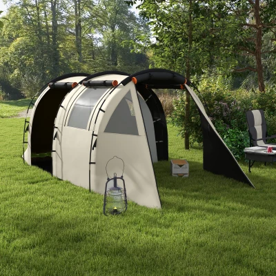 Outsunny Campingzelt für 4-5 Pers., abdunkelbare Fenster, wasserdicht, 180H x 460L x 230B cm, Khaki/Orange