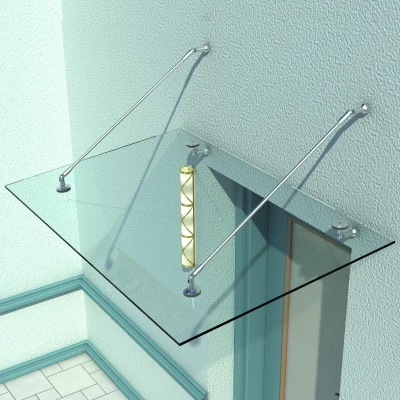HOMCOM Vordach Glasvordach Türvordach, Gehärtetem Glas, 304 Edelstahl Klarglas 150 x 90 cm