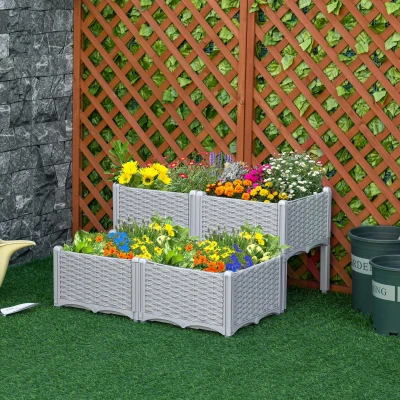 Outsunny Set of 4 Elevated Planter Boxes Grey 40x40x44cm