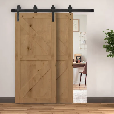 HOMCOM Herraje para Puerta Corredera 200 cm Kit de Acero al Carbono Accesorios con 2 Puertas Deslizantes de Madera Negro