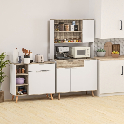 HOMCOM Aparador de Cocina con 1 Cajón 2 Puertas de Cierre Suave y Estantes Ajustables para Comedor 95x35x85 cm Blanco y Natural