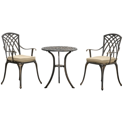 Outsunny 3 Piece Bistro Set for 2 with Cushions Bronze