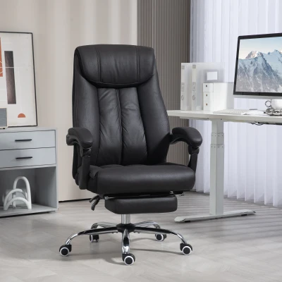 HOMCOM Bürostuhl Schreibtischstuhl Chefsessel, mit Fußstütze, höhenverstellbar, 145° Neigungswinkel, 66 x 70 x 119 cm, Schwarz