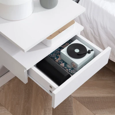 HOMCOM Juego de 2 Mesitas de Noche Flotantes Mesitas de Noche Colgantes con 1 Cajón y Estante Abierto para Dormitorio 35x32x22,5 cm Blanco(m-8)