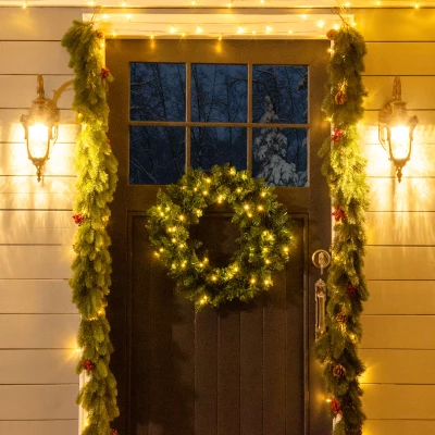 HOMCOM 55CM Pre-lit Christmas Wreath 50 LED Warm White