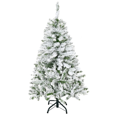 HOMCOM Künstlicher Weihnachtsbaum, Schnee-Effekt, flammenhemmend, Scharnierkonstruktion, Grün/Weiß