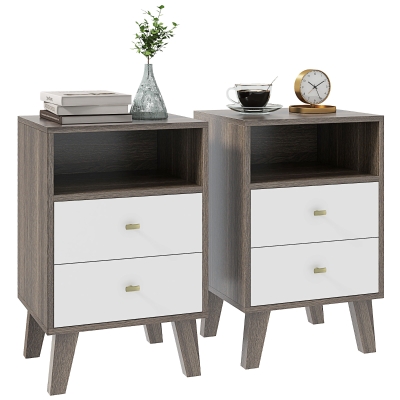 HOMCOM Industrial-Scandinavian Bedside Table with Drawers